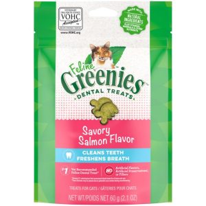Greenies Feline Savory Salmon Flavor Dental & Crunchy Treat for Cat, 2.1 oz.